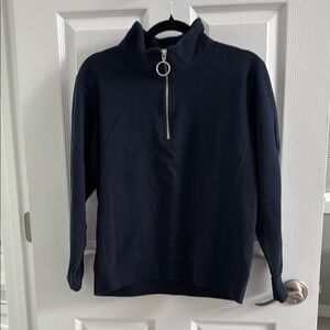 ❤️Blue Cowl Neck Sweater with Quarter-Zip and Textured Knit